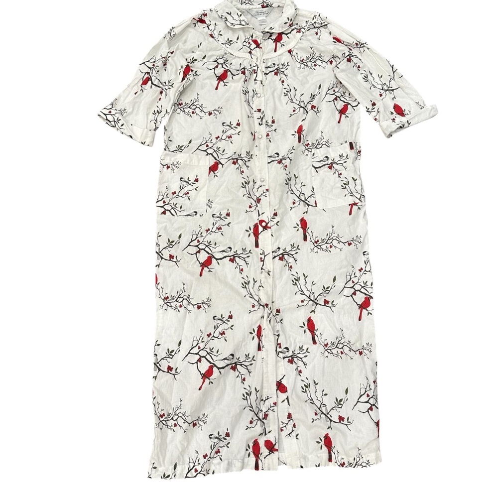 Vermont Country Store Portuguese Cotton/Flannel Snap Front Robe-Snow Cardinal/L